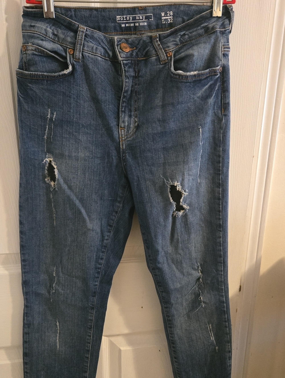 Noisy May Ripped Mid Blue Skinny Jeans
